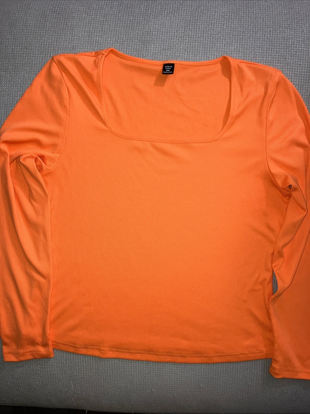 SHEIN Orange Ribbed Square Neck Long Sleeve Top